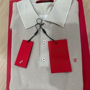 Carolina Herrera Structured Gassed Cotton Polo Shirt-Beige-Men’s XL-NWT